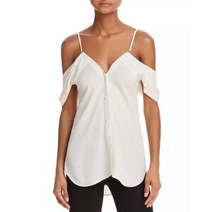 Theory Convertible Silk Blouse Top Off the Shoulder V-Neck Ivory White NWT S